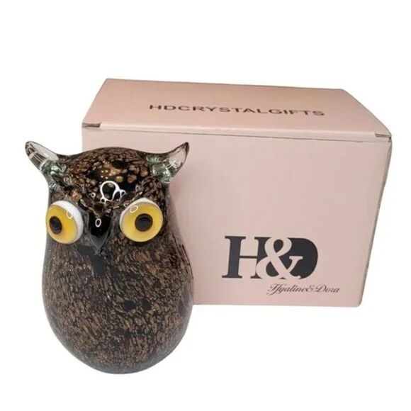 Hyaline & Dora H&D Crystal OWL Hand Blown Art Glass Sculpture Figurine NWB - Picture 1 of 5